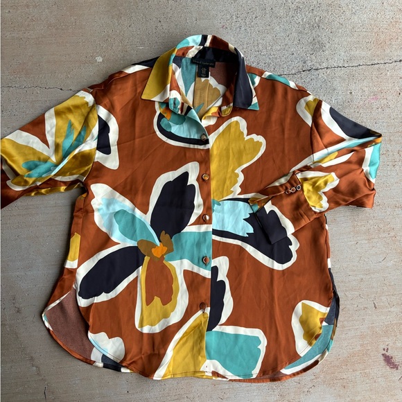 House of Harlow 1960 Tops - House of Harlow 1960 Brown and Yellow Button Down Shirt